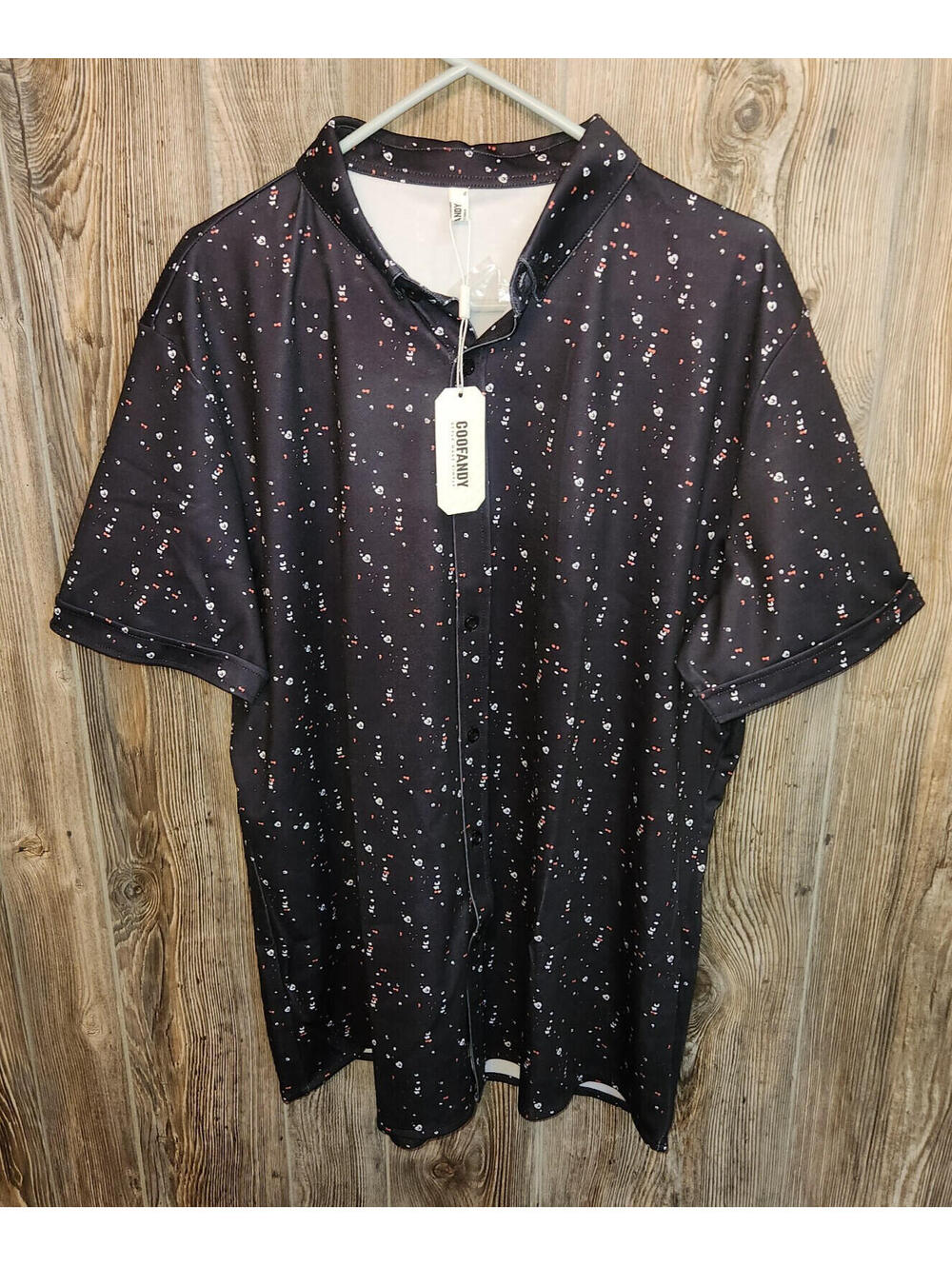 Coofandy Black Confetti Short Sleeve Button Shirt Sz XL Casual Party {NEW TAGS}